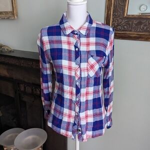 Rails Women's Small Plaid Flannel Long Sleeve Button Up Shirt Blue Cherry Red